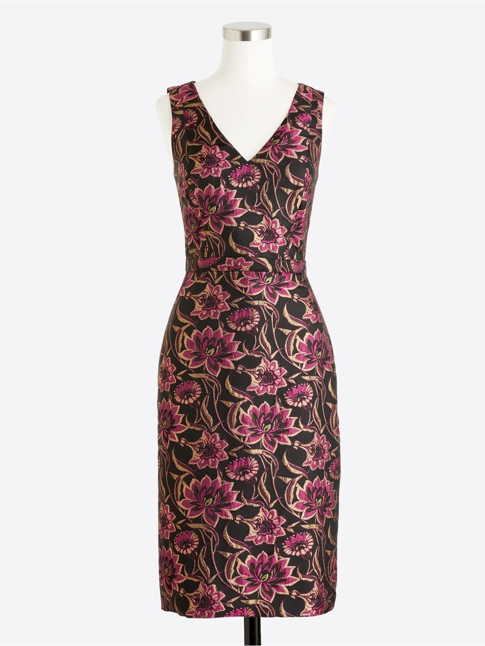 J. Crew Floral Jacquard V-Neck Sheath Dress in Black and Pink